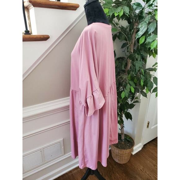 Asos Design Womens Solid Pink Cotton Round Neck Long Sleeve Knee Length Dress 16 - Picture 7 of 12